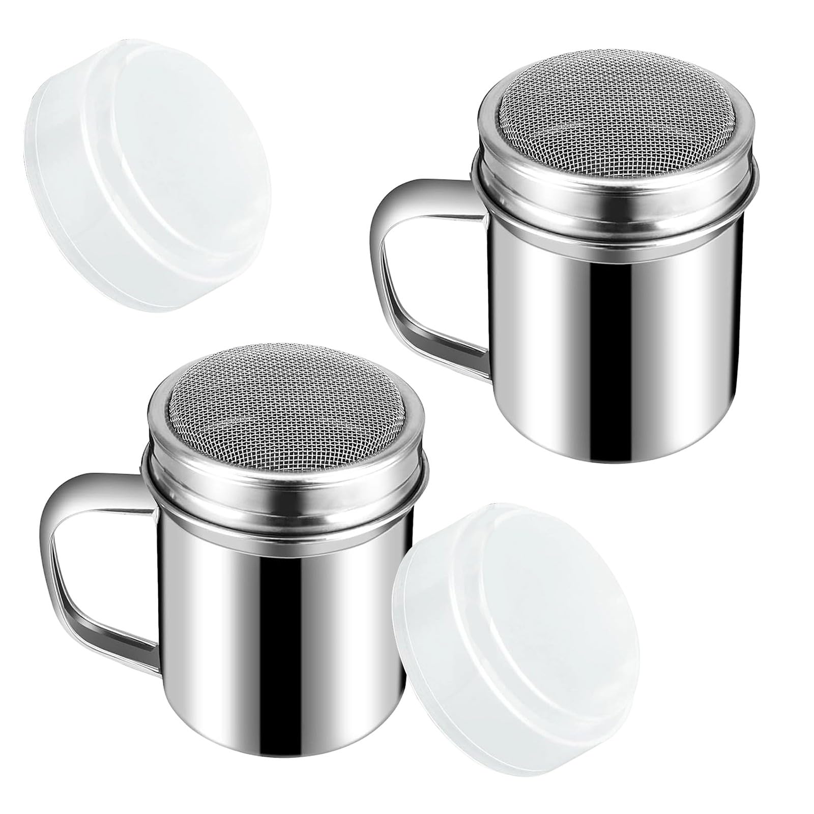 Kaeltsyn Of 2 Stainless Steel Powder Container Equipped with Adjustable Screen Comfortable Handle Kitchen Tool Steel Seasoning Dispenser Adjustable Screen Cooking