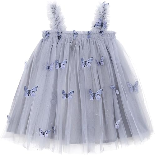 Miipat Vestido de tul sin mangas para niñas pequeñas, vestido de tutú de mariposa floral para niñas pequeñas, vestidos de princesa para fiesta de