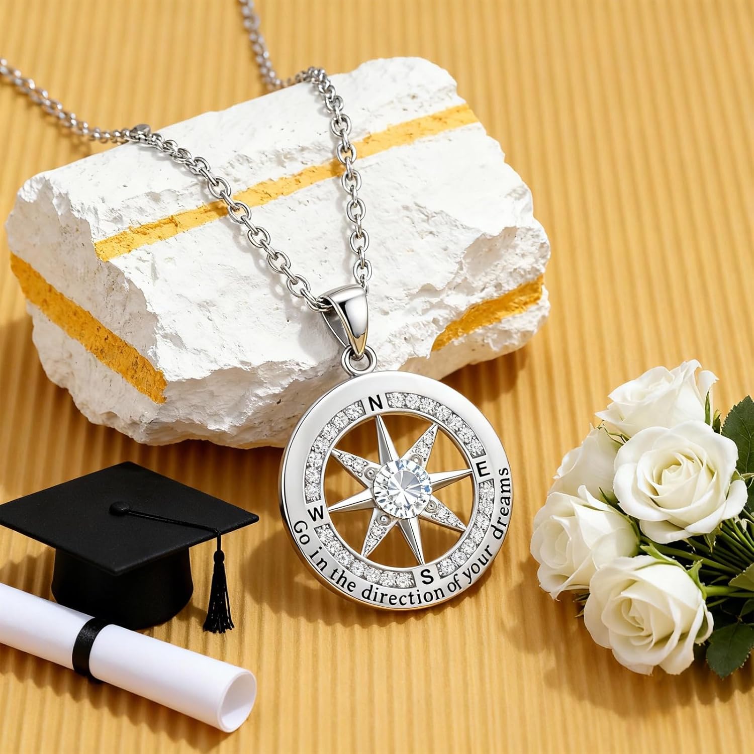 2026 Graduation Gifts for Women Her-Sterling Silver Compass Graduation Necklace 2026| Graduation Jewelry for Women Her 2026