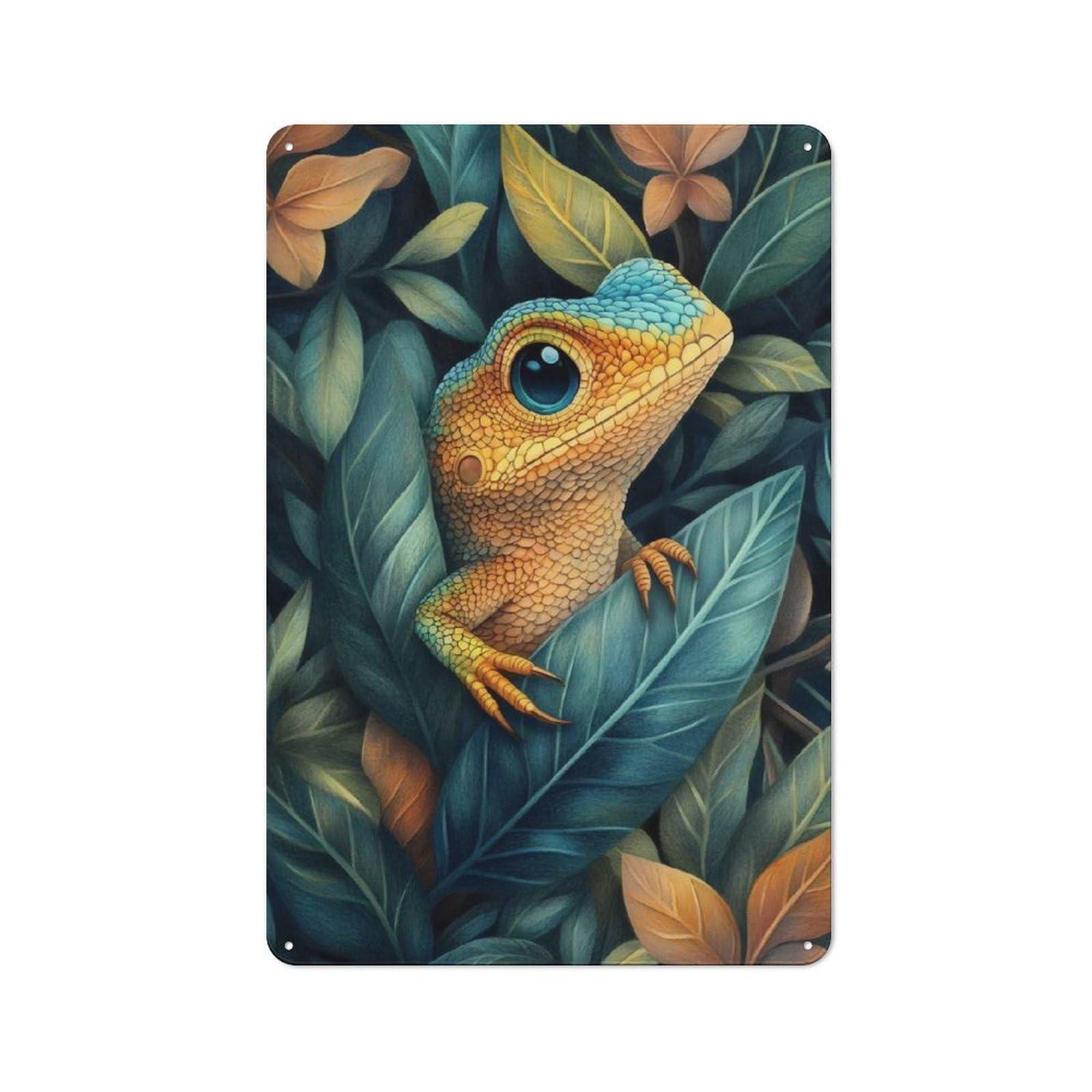 Junmoney Lizard In Lush Foliage Retro Metal Sign 30X20cm, Home Bar Decor For Pub, Home Bar, Shed Or Man Cave, For Relaxed Wall Styling
