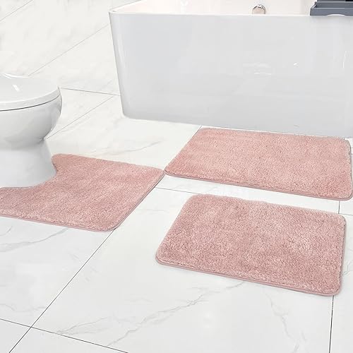 Miniatura 9 de Juego de alfombras de baño de 3 piezas, alfombras de baño suaves y absorbentes, alfombra de baño de contorno en forma de U con respaldo de goma