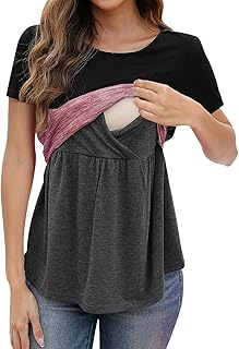 Chaqueta de maternidad de primavera, ropa de maternidad, verano, manga corta, cuello en V, bloque de color, camiseta para lactancia para mujer, blusa vaquera para niños
