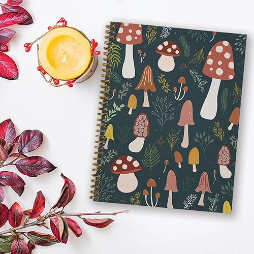 Miniatura 4 de Woodsy Mushroom - Cuaderno de espiral azul marino, diario de 8.5 x 11 pulgadas, 120 páginas con rayas universitarias, cubierta laminada brillante
