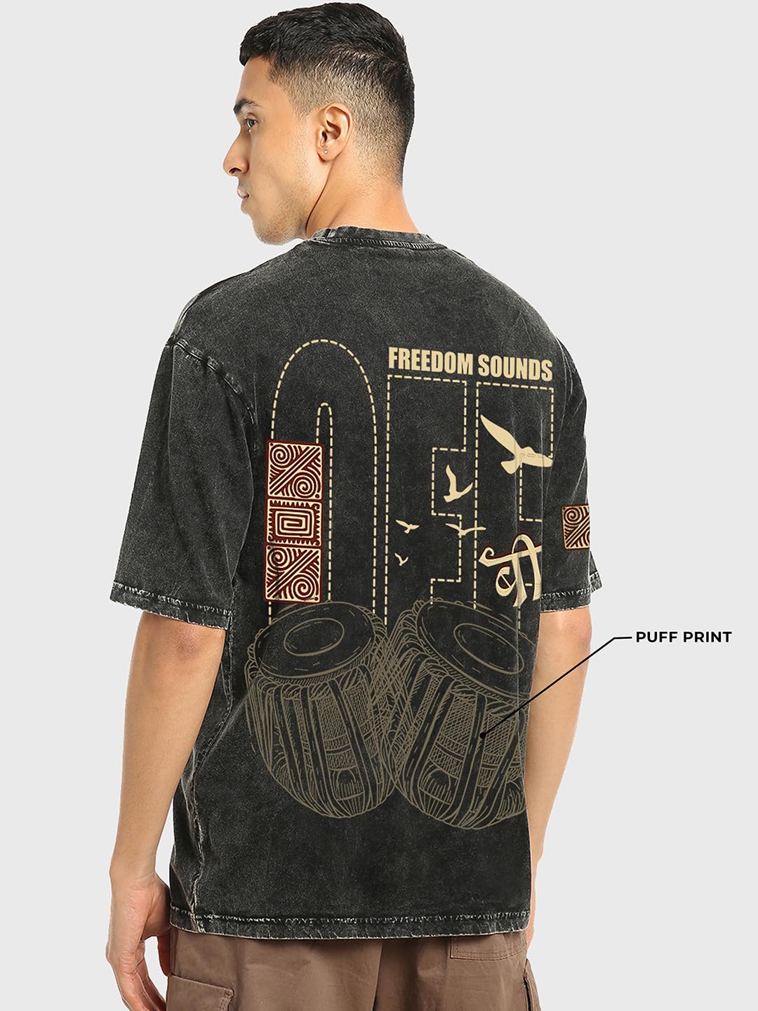 Bewakoof Maglietta da uomo in cotone con stampa grafica con taglio oversize, mezza maniche, scollo rotondo, abbigliamento casual streetwear, maglietta oversize in cotone da uomo