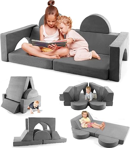 INFANS Mondular - Sofá de juego para niños, 8 piezas, sofá seccional de construcción para sala de juegos, dormitorio, cojín imaginativo convertible,