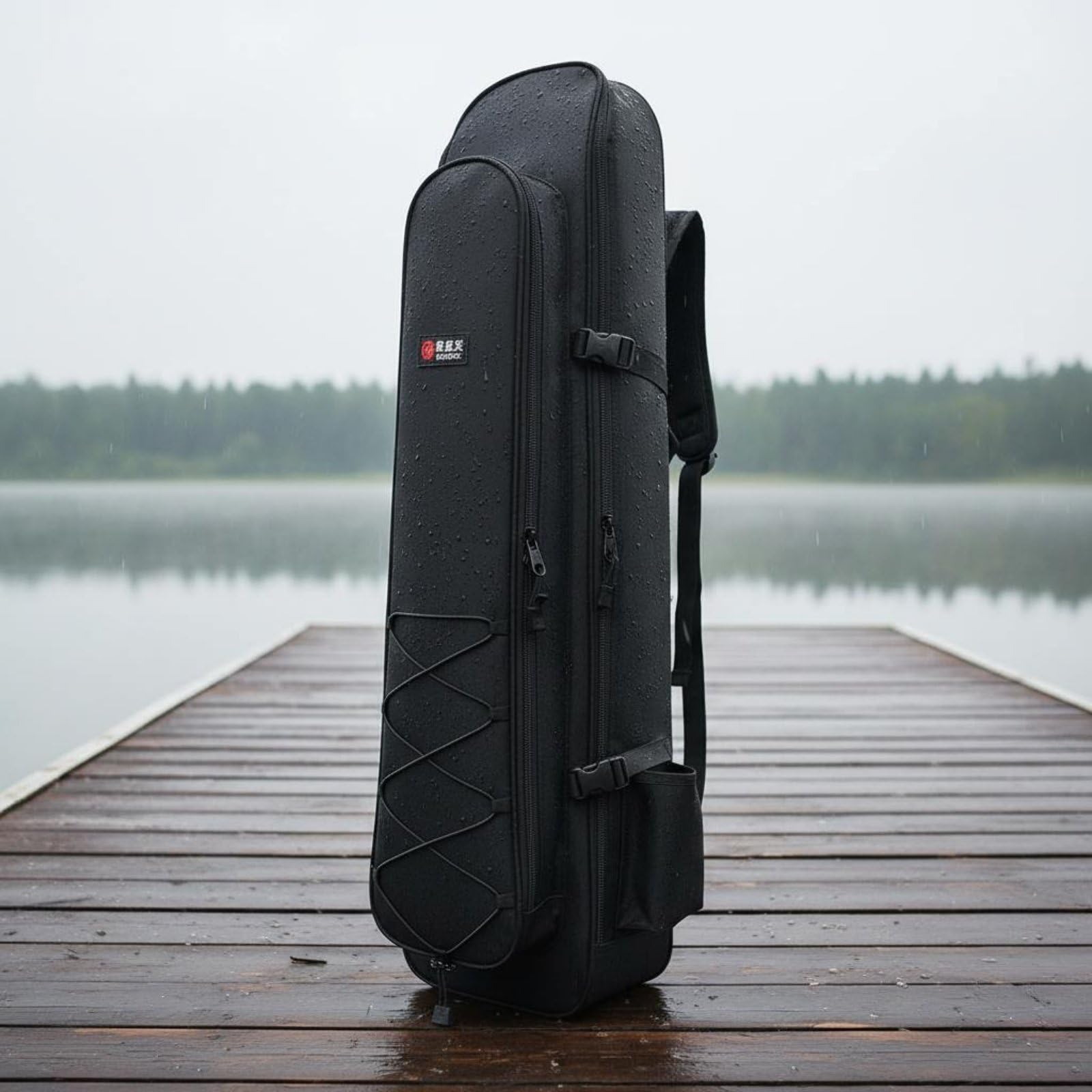 Zaino da Pesca Borsa Porta Canna Attrezzatura Esche Scatole Filo PVC E Oxford Portabilità Zainetto Spalle Regolabili Adatto per Uscite in Riva Viaggi Campeggio Escursioni Regali, Black, 1M