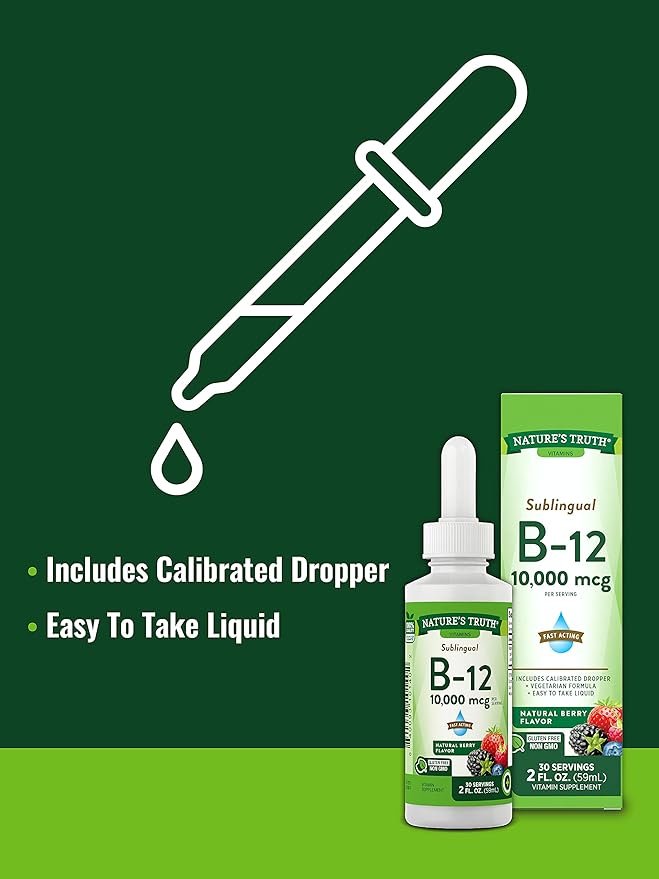 Nature's Truth Vitamina B-12 Sublingual 10,000 Mcg, Sabor Berry Natural, 2 Fl Oz miniatura 3