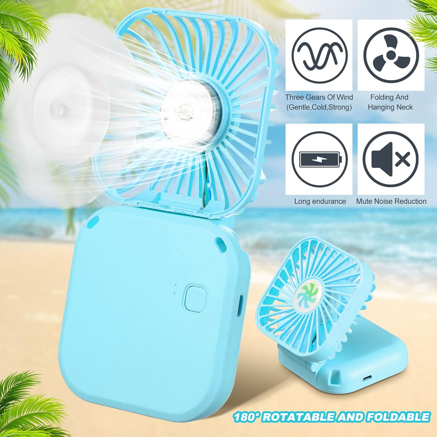 Hortsun 12 Pack Personal Necklace Fans Portable Neck Hanging Mini Handheld Hand Held Fan for Cooling Small Hands Free USB Rechargeable Battery 3 Speed Air Circulatory(Blue)