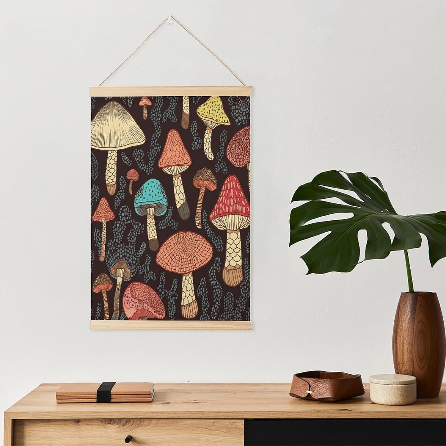 Mushroom Magnetic Poster Hanger Frame Wood Pictures Frame Painting Canvas Art Decorative Painting for Pictures Photos Maps Scrolls Prints 23.6x15.7 Inch
