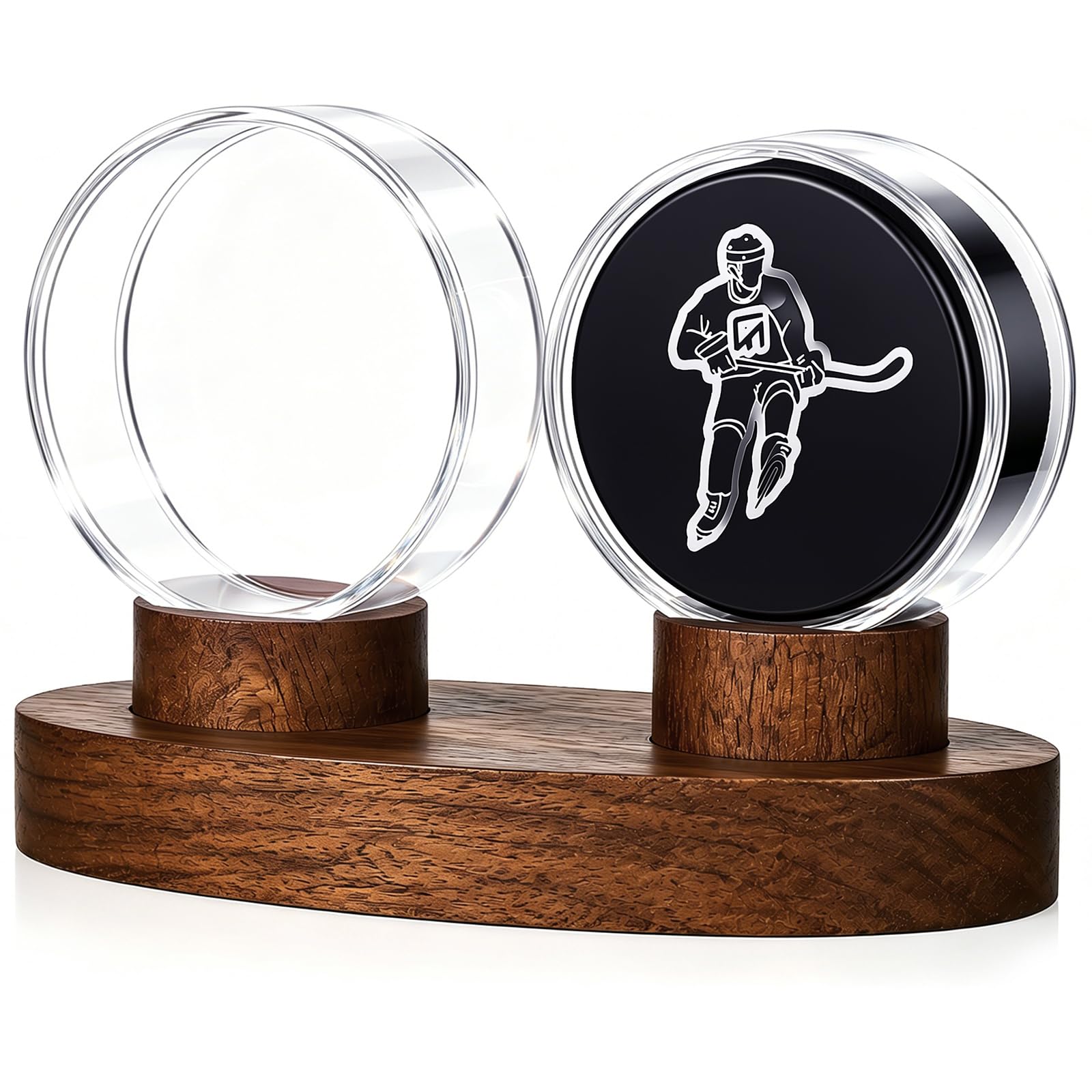 Weysat Hockey Puck Display Case 2 in 1 Hockey Puck Holder with Wooden Base