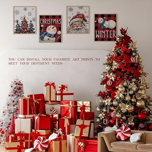 Miniatura 4 de XYDEG Conjunto de 4 Impresiones de Arte Navideño para Pared, Impresiones Navideñas, Hola Invierno Vintage Santa Navidad Muñeco de Nieve Búfalo