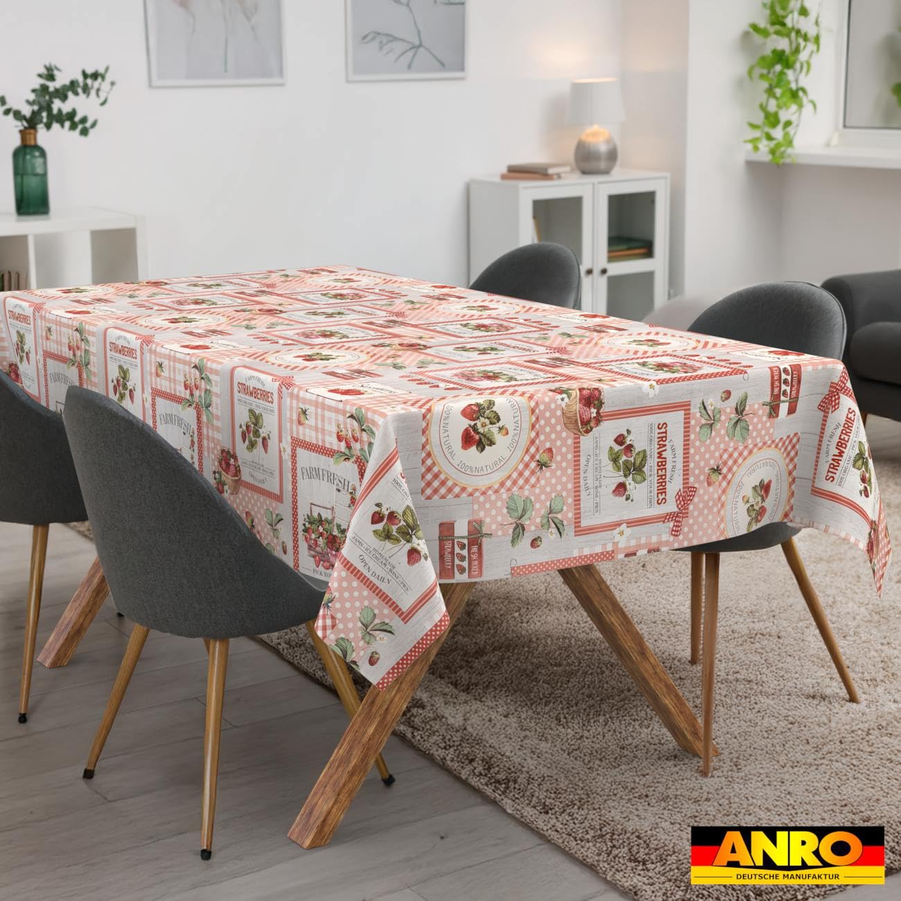 Wachstuch Tischdecke abwaschbar Wachstischdecke pflegeleicht Lotuseffekt Outdoor Gartentischdecke Erdbeeren 220 x 140 cm (Oval)