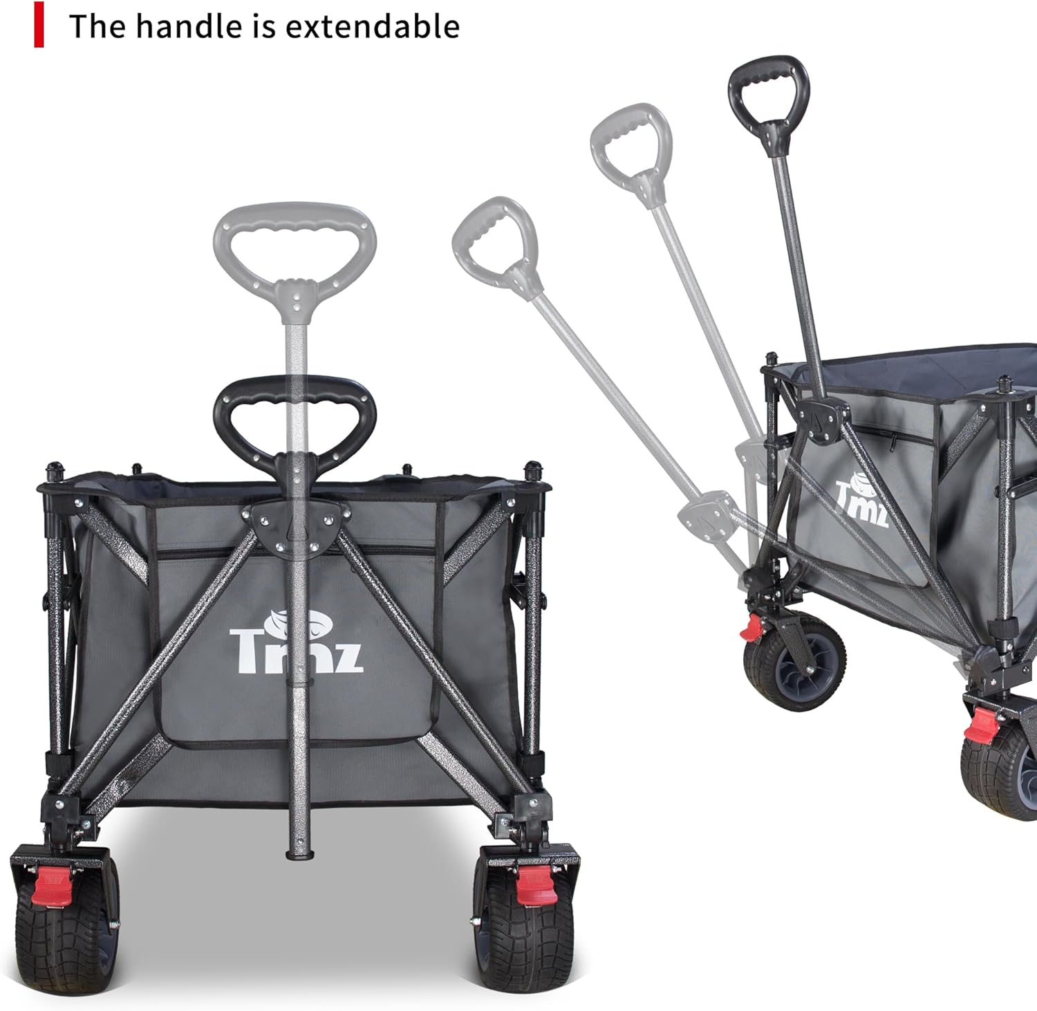 TMZ Collapsible Wagon 445L Extra Large Outdoor Utility Cart, Heavy Duty Carts Foldable with All-Terrain Big Wheels, Canopy and Brakes, Utility Beach Wagon for Outdoor Garden (Gray)