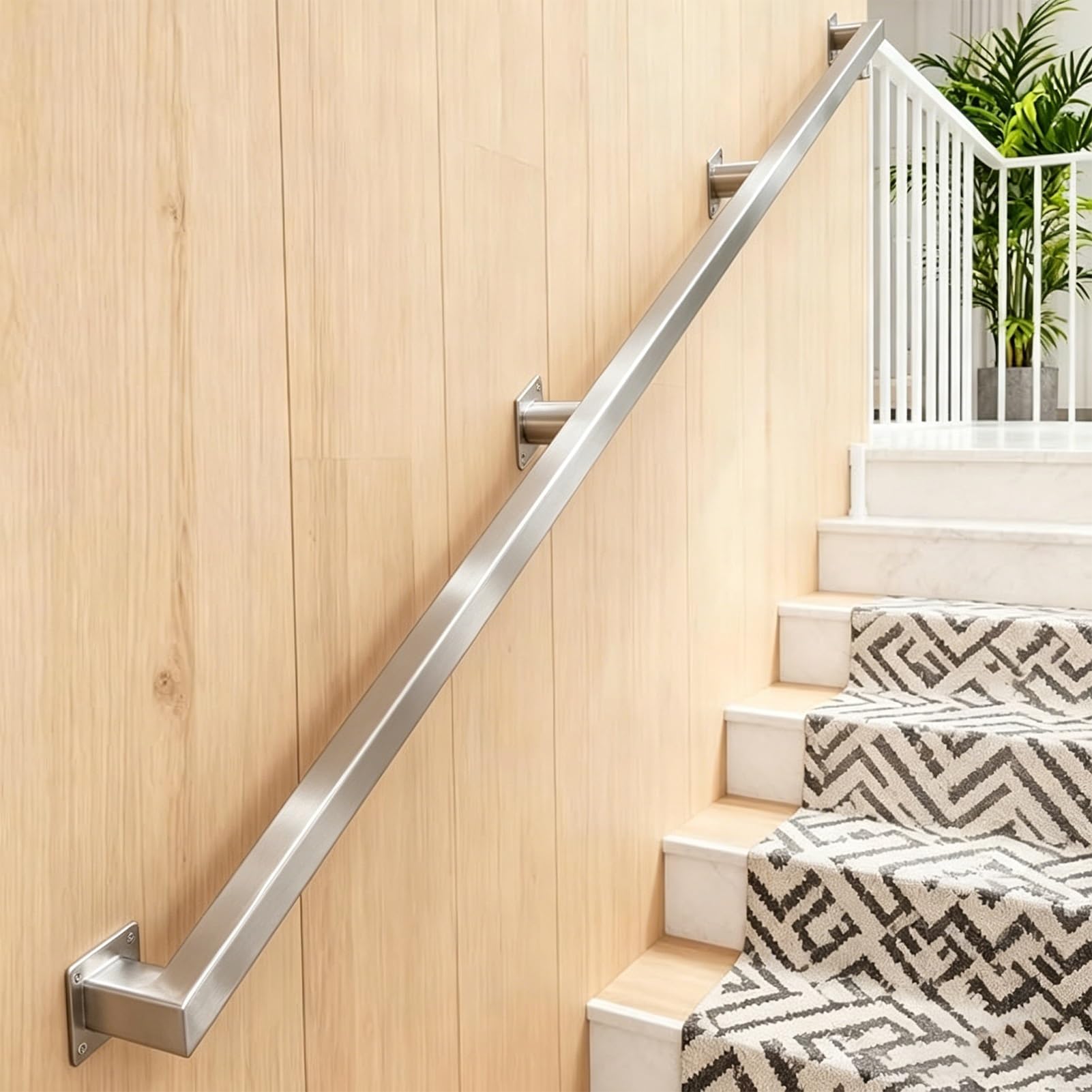 FKXSXAZ Banister Handrails for Indoor Stairs, Metal Railing Stairs Hallway Corridor, Sturdy Wall Mount 304 Stainless Steel Hand Rail, Square Pipe Grab Bar(16ft/4.8m)