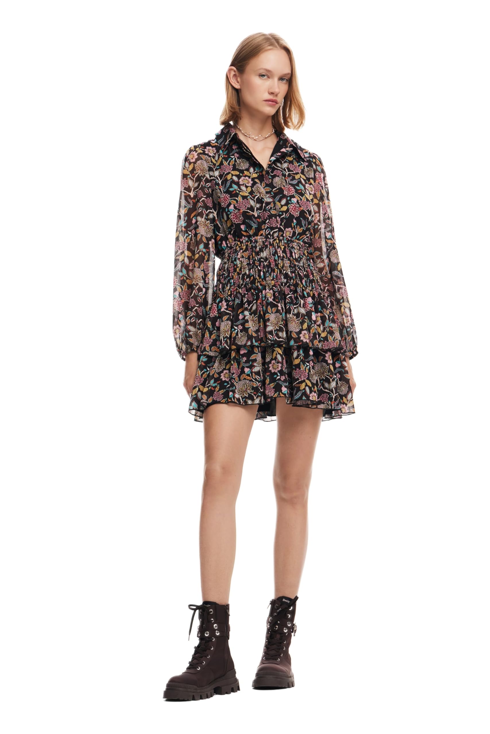 Desigual Women's Woman Woven Dress Long Sleeve Black