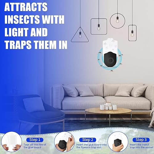 Miniatura 5 de Trampa para insectos voladores, trampa para mosquitos 2023 para interiores, trampa eléctrica para insectos con luz nocturna y 20 almohadillas