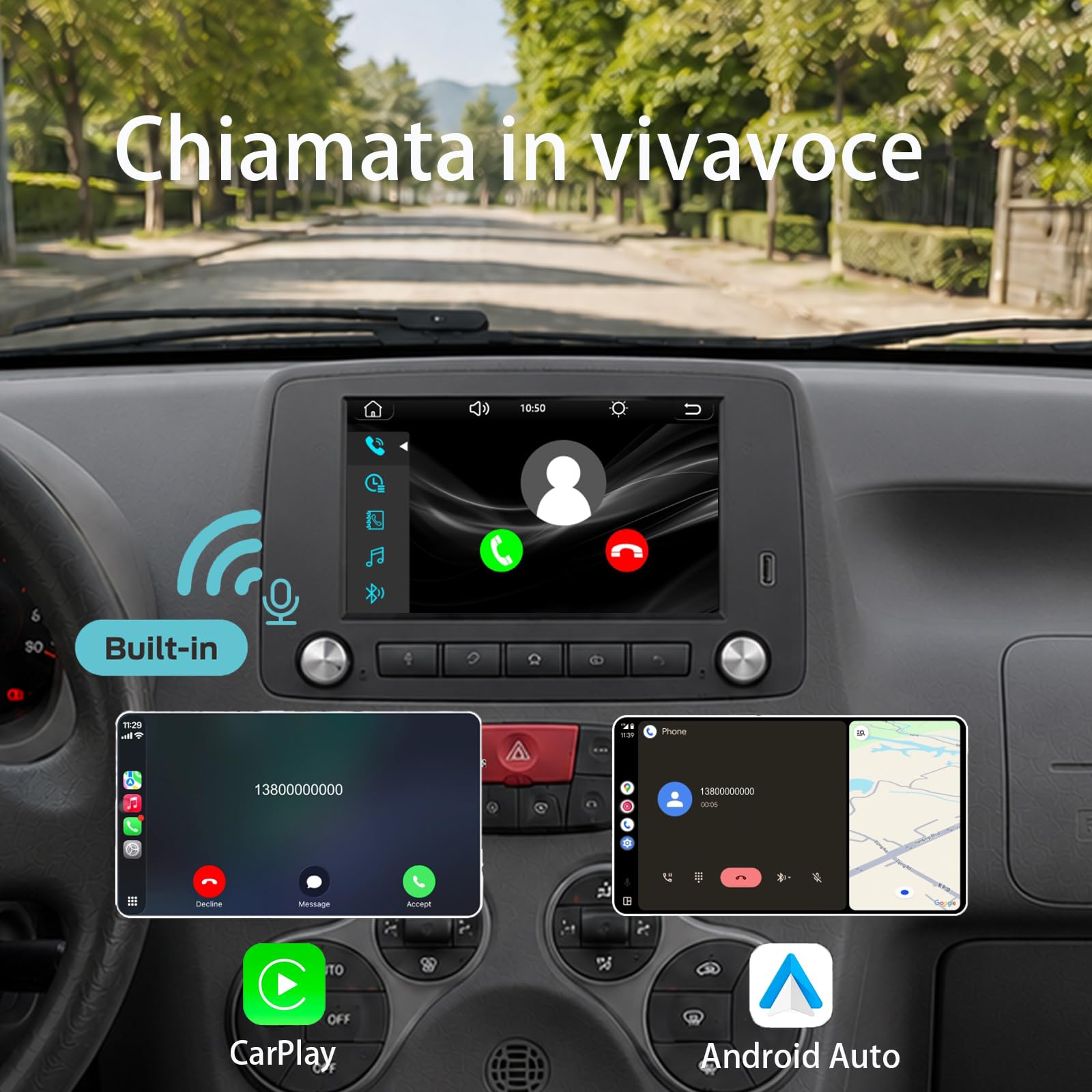 Stereo auto Linux con interfaccia speciale per FIAT Panda Modello 169 2003-2012 | CarPlay/Android Auto wireless/Bluetooth/FM/AM/RDS/USB HiFi 100W