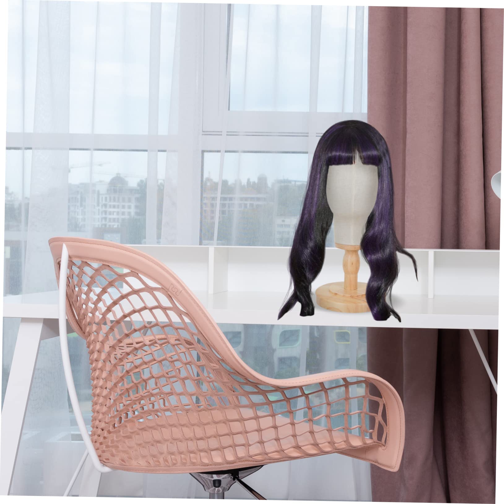 Mobestech Présentoir Tête Mannequin en Lin Naturel Socle Bois, Modèle D'entraînement pour Perruques Et Chapeaux, Support Polyvalent pour Bijoux, Lunettes Et Accessoires De Coiffure