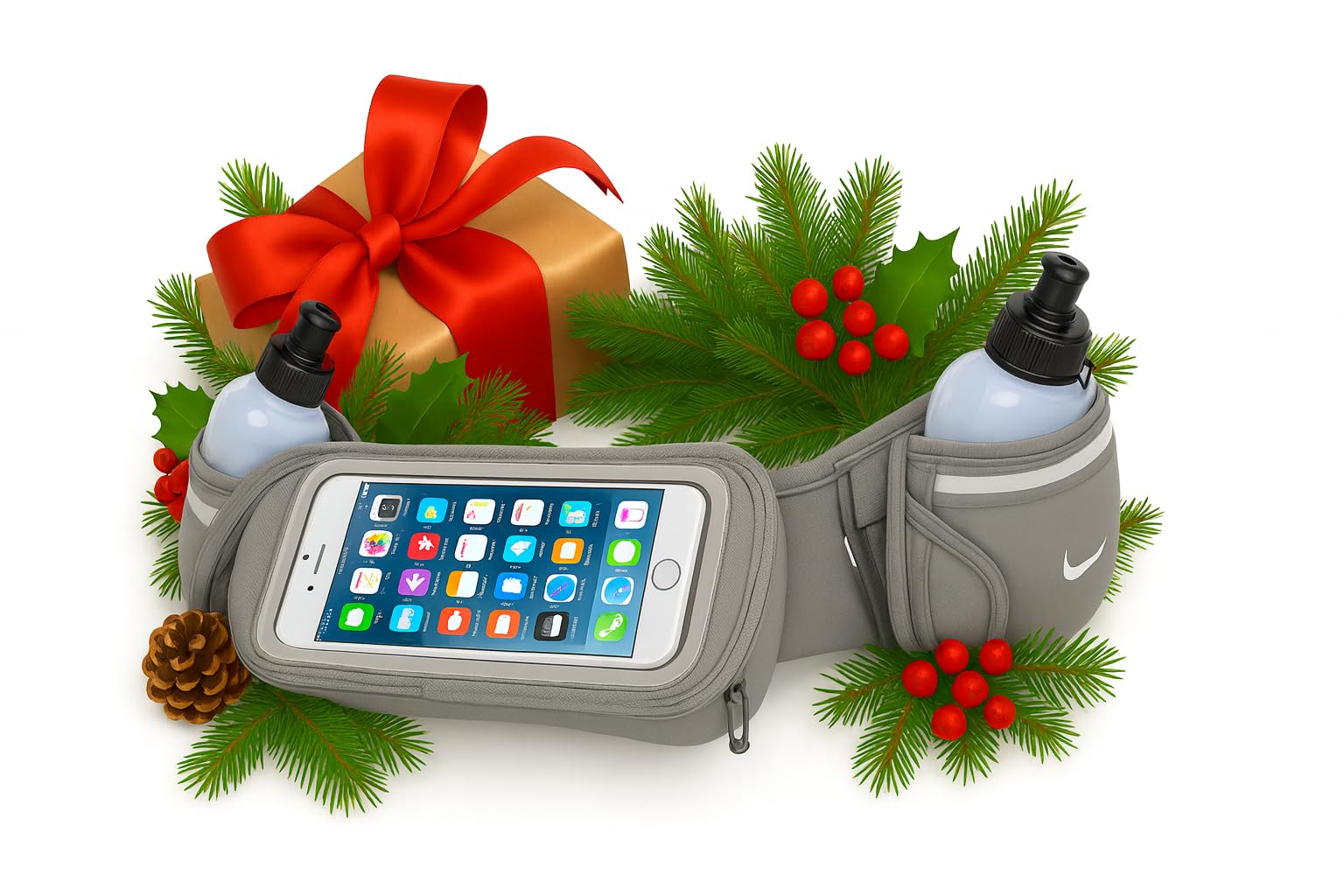 Runtasty Trinkgürtel Nr. 1 – Premium-Gewinner Lauf-Kraftstoffgürtel mit 2 BPA-freien 284 ml Wasserflaschen, kippbare Tasche mit Touchscreen-Ready-Abdeckung, passend für alle iPhones, federndes Design,