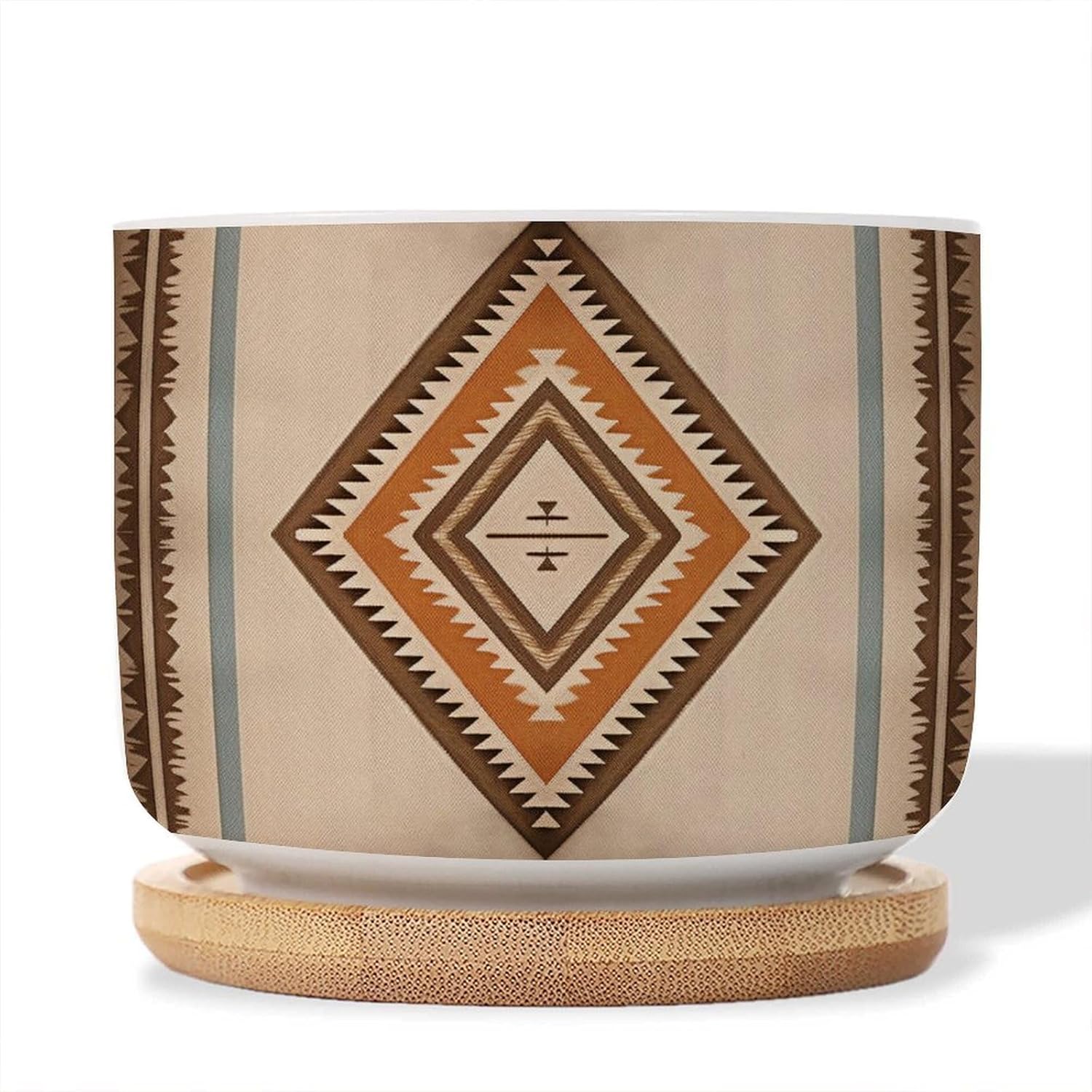 Elegant Aztecs Print Ethnic Ceramics Planters Set of 3 American Native Southwestern Succulents Plants Live with Pot with Drainage Holes Asian Style Chinoiserie Small Pot for Flowers
