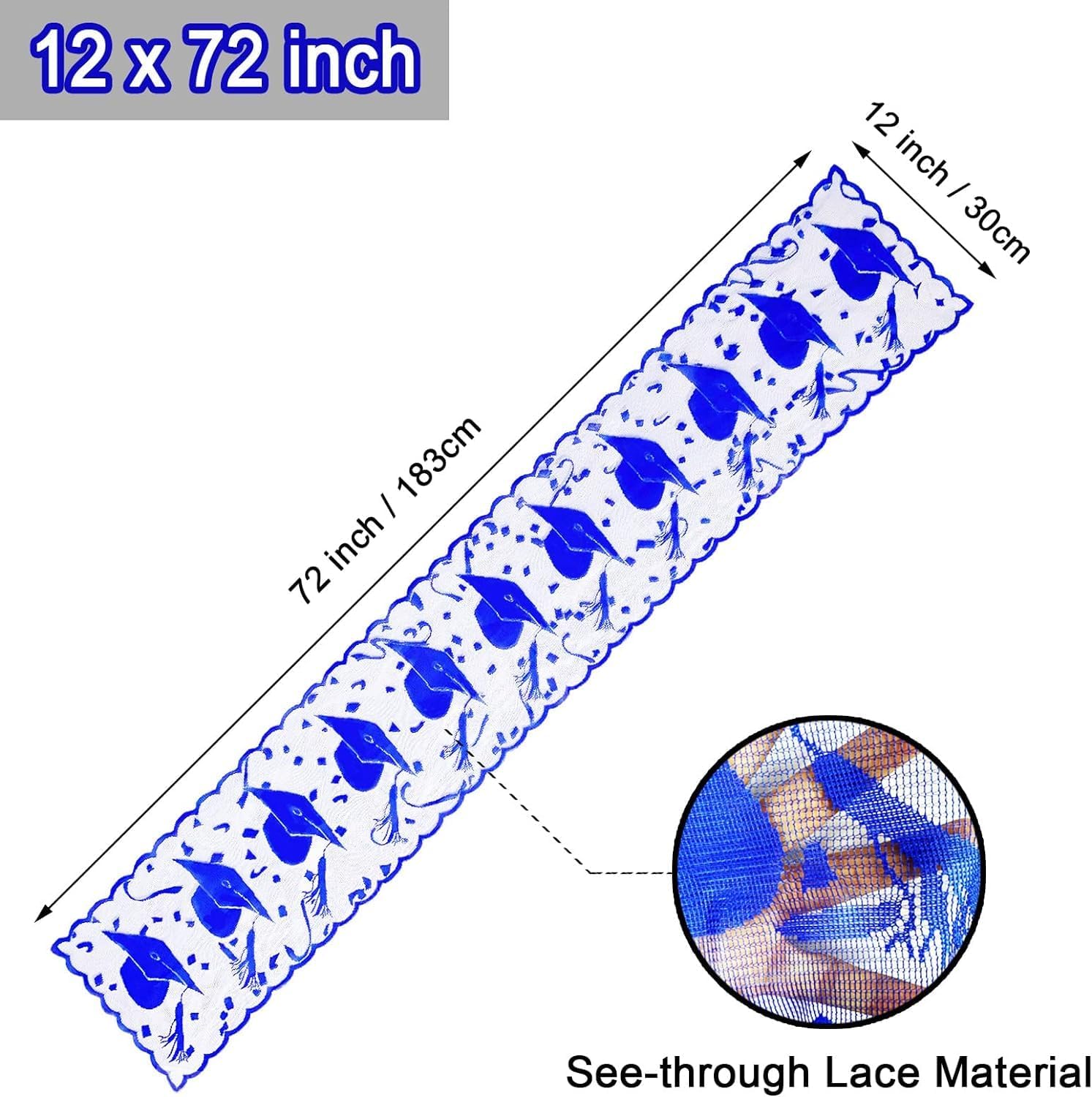 Lace Graduation Table Runner 72 Inches - 2026 Graduation Party Decorations for Table - Graduation Tabletop Centerpiece Decor - Grad Cap Decorations for Home Kitchen Dining Room (Blue) image 5