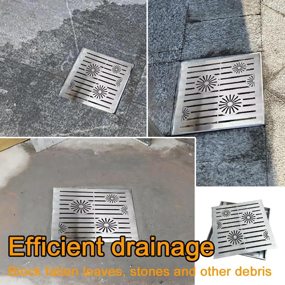 Colador de Drenaje Cuadrado extraíble para Uso en Exteriores. Rejilla de Acero Inoxidable para sumideros, Patios, atrios y entradas.