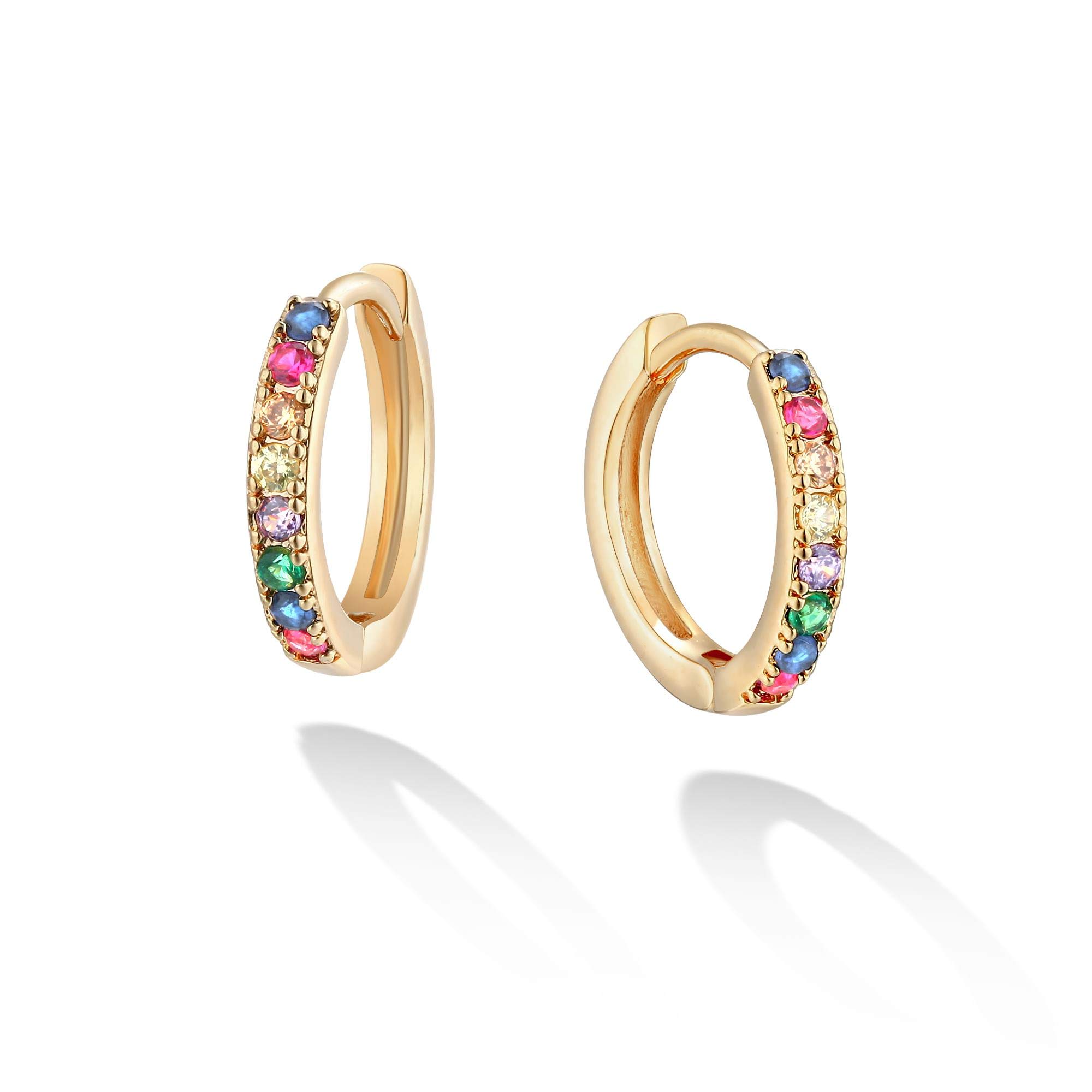 Valloey Rover 14K Gold Plated Huggie Hoop Earrings for Women Cute Small Spikes Evil Eye Rainbow Huggie Hoops Jewelry Gift