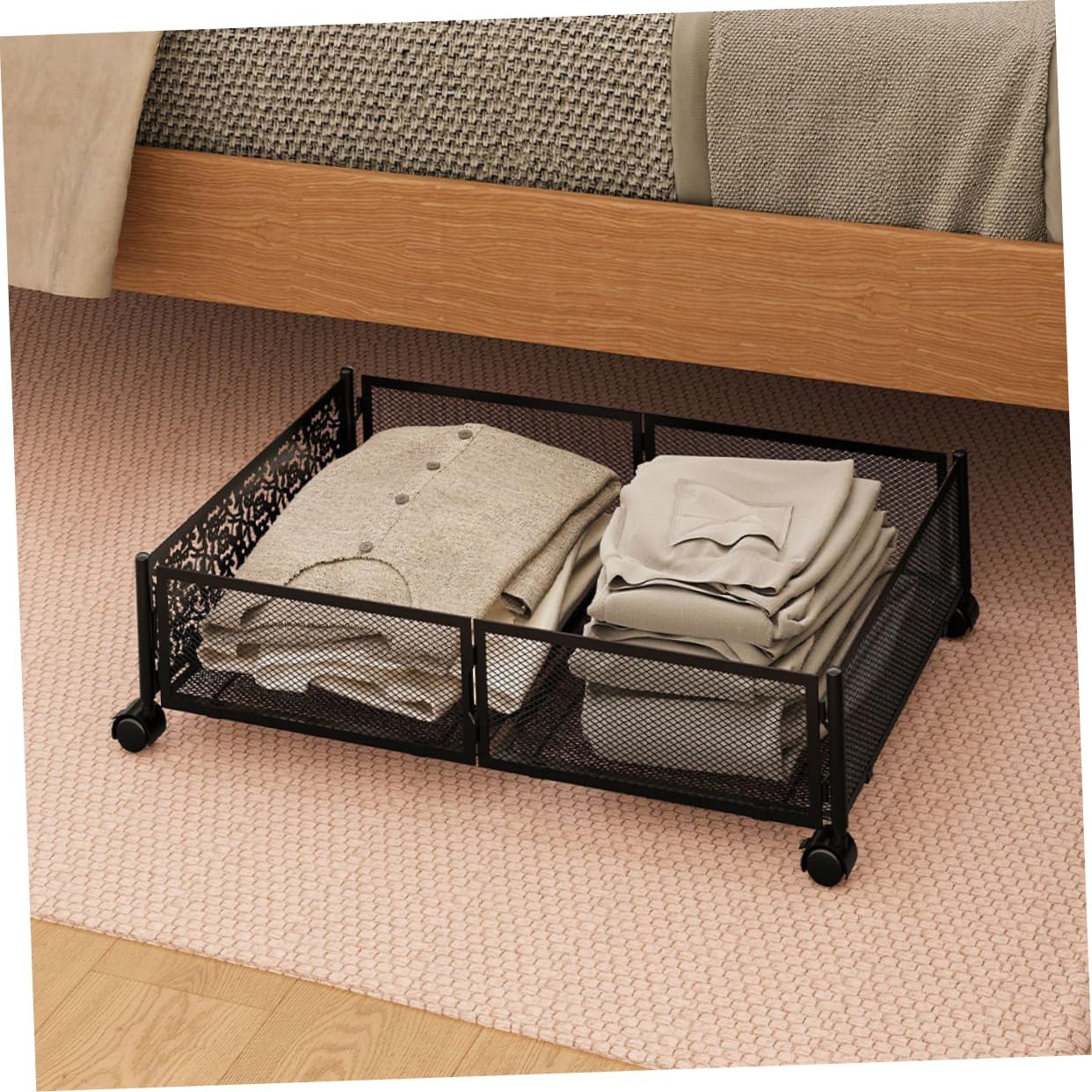 Bed Wheel Clothes Storage Sturdy Steel Rack Seasonal Clothing Toys Storage Easy Access Sleek Design