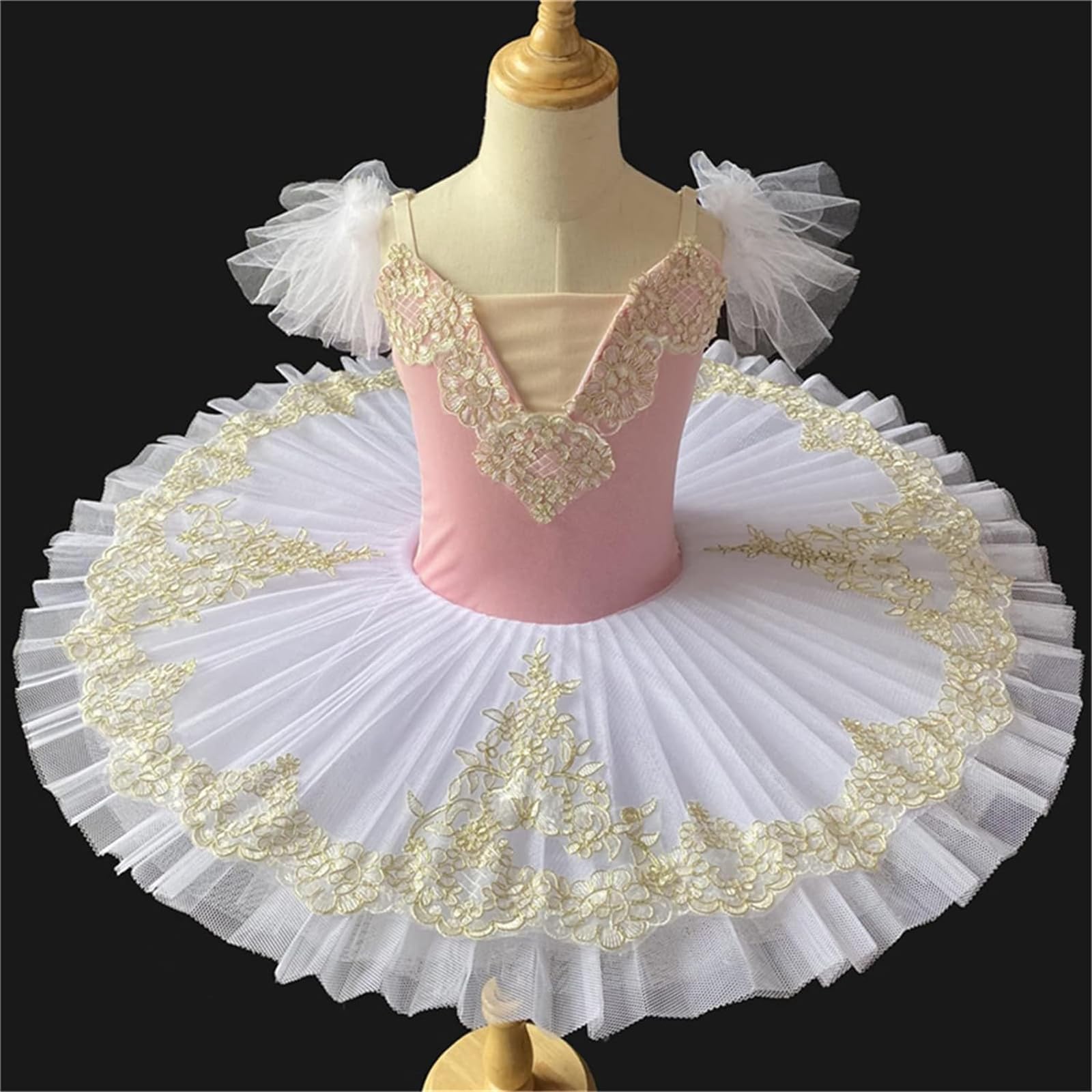 Enfants Filles Ballet Danse Gymnastique Justaucorps Tutu Tulle Jupe Robe Or Brodé Cygne Ballerine Costume Princesse Patinage Ballroom Performance Vêtements De Danse