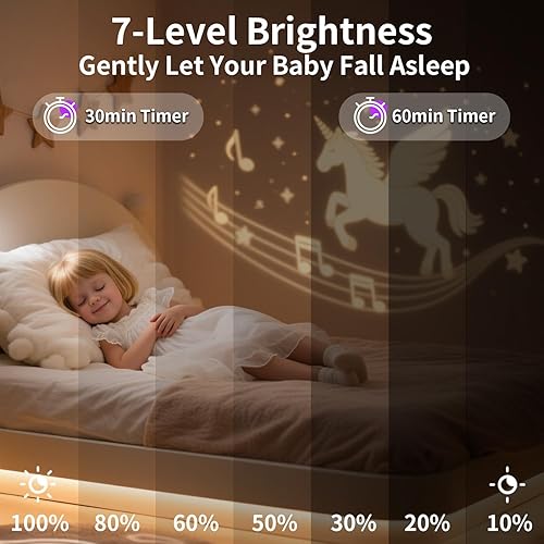 Miniatura 4 de Carousel - Proyector de luz nocturna para niños, 12 música+23 películas, proyector de luz recargable de 1800 mAh para habitación de niños, luz