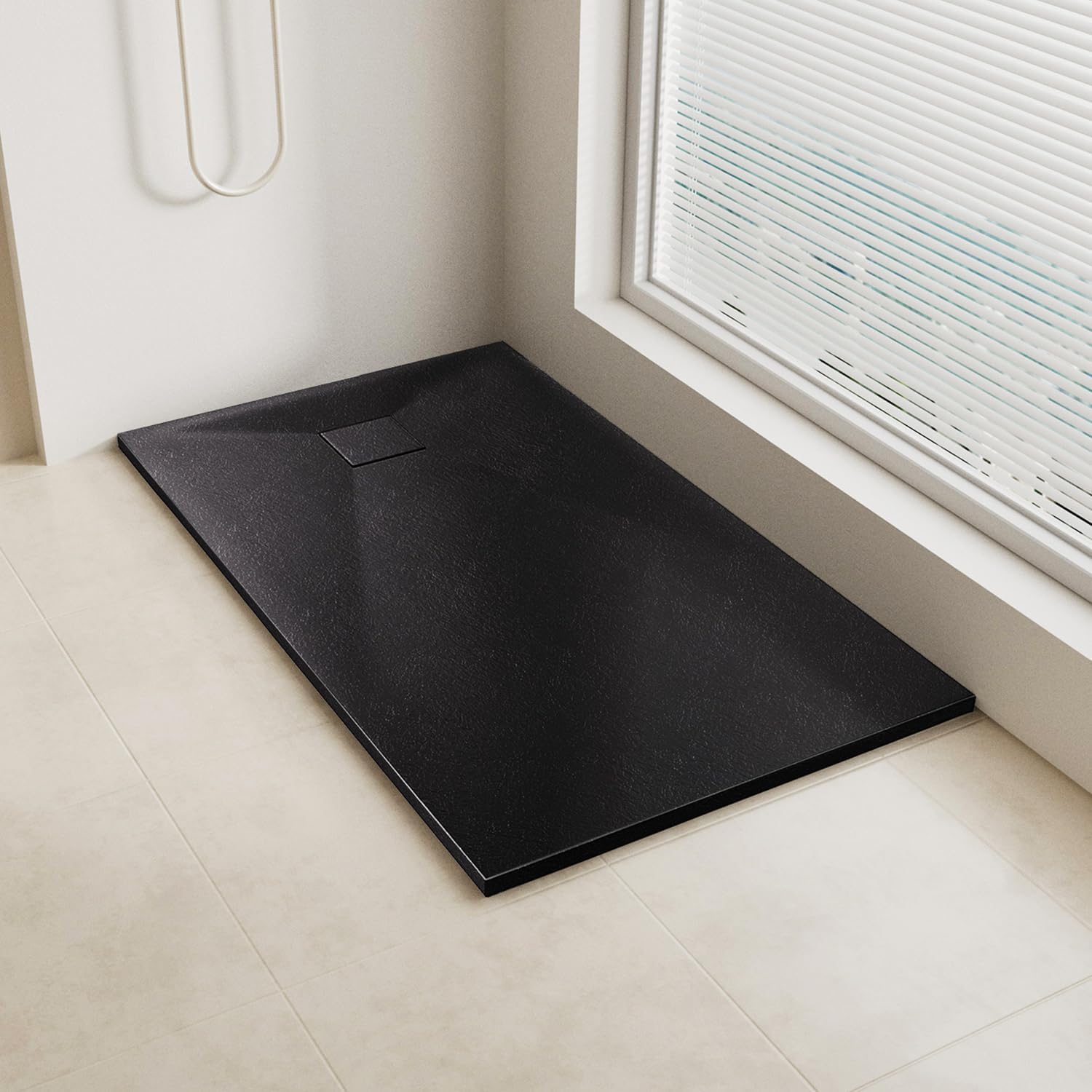 1200 x 700mm Shower Tray, Slip-Resistance Walk in Shower Trays with Shower Waste, Stylish and Durable Base for Shower Enclosure, Black