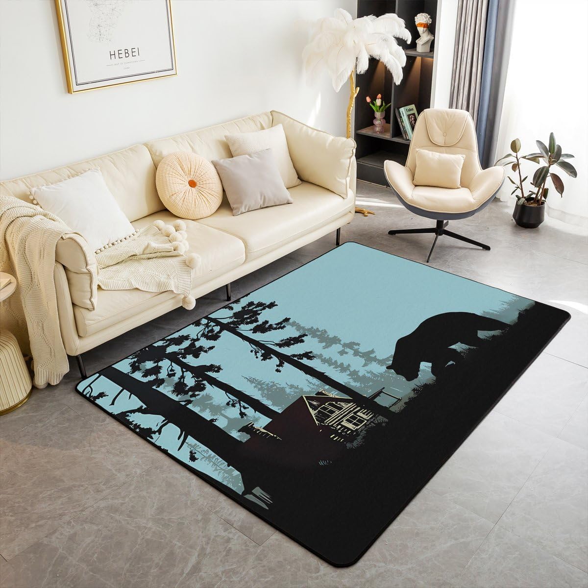 Erosebridal Pike Fish Camo Area Rug 4'11" x 3'3" Hunter Camouflage Living Room Rugs Wildlife Hunting Decorative Carpet Farmhouse Fishing Indoor Floor Mat Vintage Brown Decor