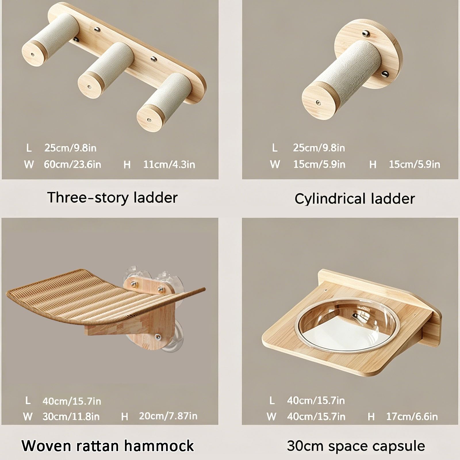 Trespolo per Gatti, Torre Tiragraffi E Percorso A Parete: Struttura In Legno, Facile da Installare E Componibile A Piacimento(Single cylindrical step)