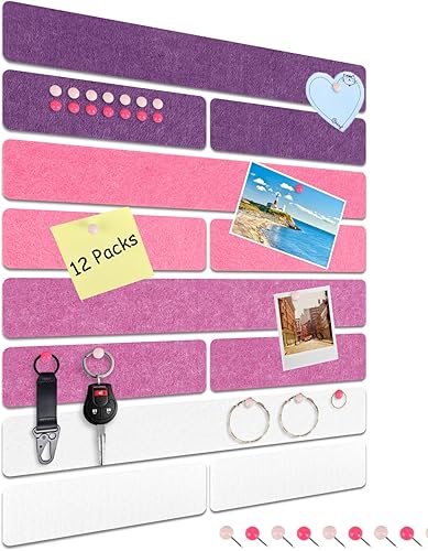 12 tiras de fieltro para tablón de anuncios para decoración de pared de oficina, hogar, tablero de corcho autoadhesivo, juego de tableros de