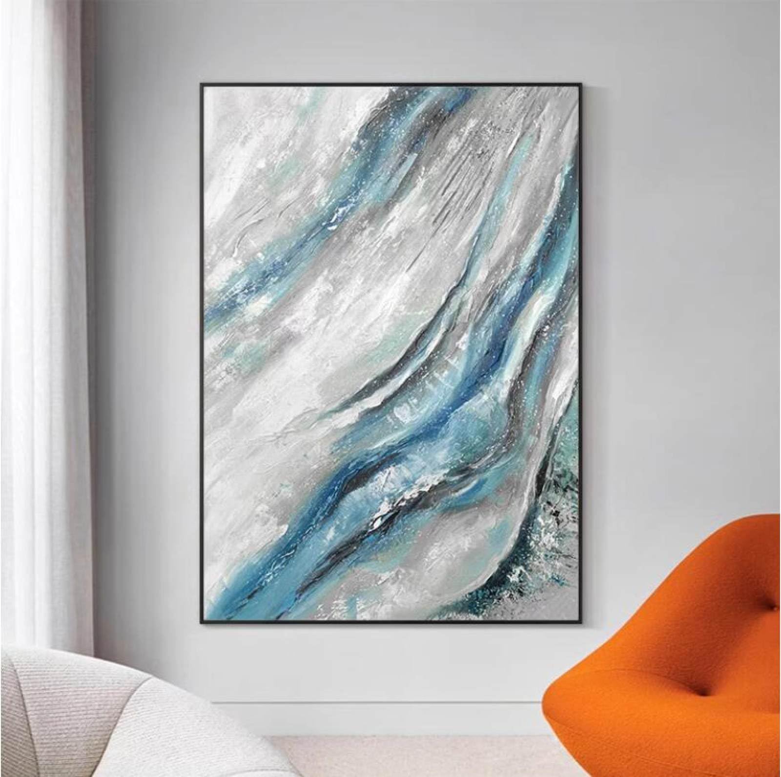 Peinture abstraite simple grande taille toile marine pour créer un salon apaisant
