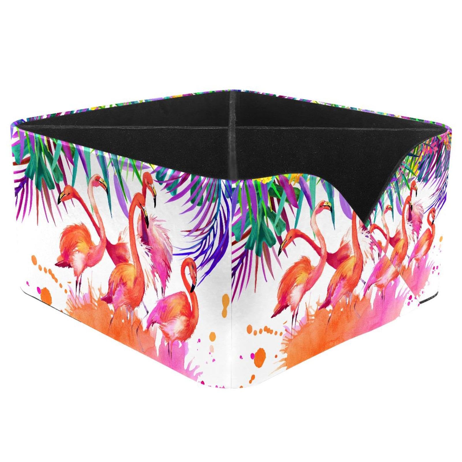 KengjuTesu Tropical Leaves Watercolor Flamingo Birds Desktop Organizer Pen Holder, Rectangular Pencil Cup for Office, Study and Makeup Stations