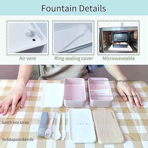 Miniatura 4 de sloppyhla Lonchera Bento de 2 capas, contenedores de almuerzo de 40 onzas con utensilios, almacenamiento de alimentos para adultos (negro)