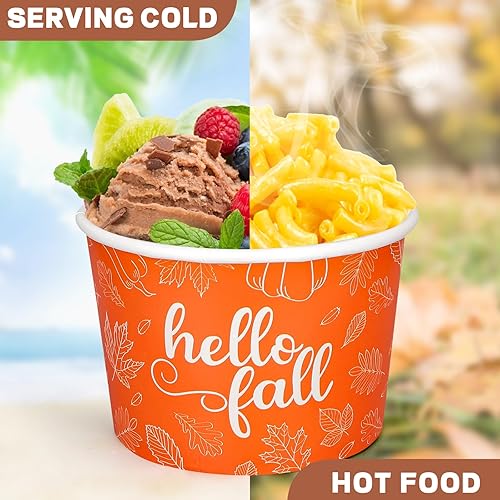 Miniatura 3 de Whaline 60 tazas de papel desechables con diseño de hojas de arce, cuencos de papel desechables de 9 onzas con hojas de otoño, tazas de papel de