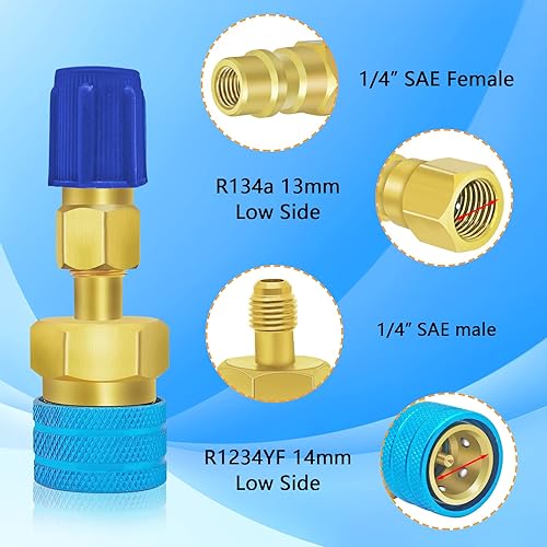 Miniatura 3 de Boltigen Acoplador rápido R1234YF, adaptador R1234yf a R134a,Adaptador de 1234yf a 134a Kit de conversión de conector lateral alto y bajo para carga