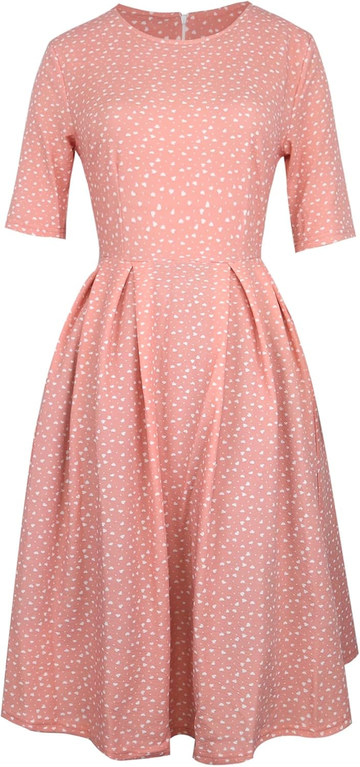 oxiuly Women's Vintage Patchwork Pockets Puffy Swing Casual Party Dress OX165 - Image 4