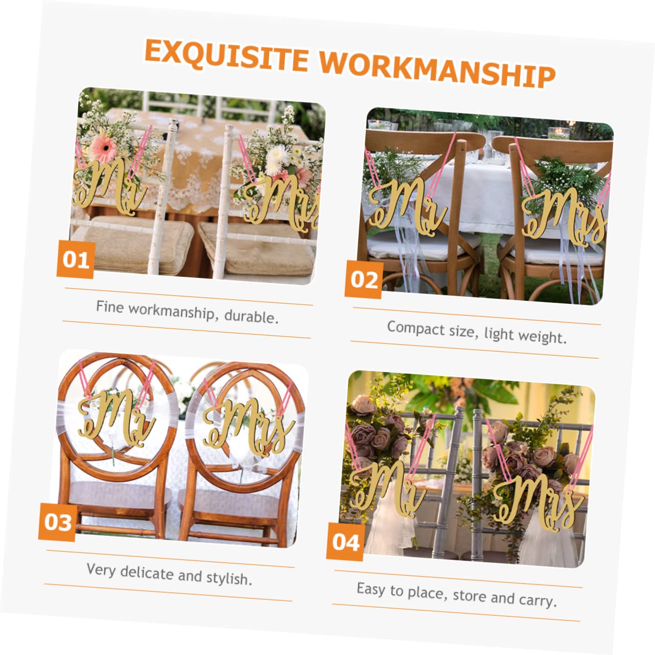 Ciieeo 3ensembles Décorations De Mariage Bois Pour Chaises Panneaux Suspendus Mr Mrs Ornements Élégants Pour Cérémonies Anniversaires Et Fêtes De Saint-valentin