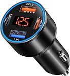 USB C Car Charger 3 Pack, 65W 4-Port Super Fast Car Phone Charger PD+QC 3.0 12V USB Car Charger with Voltage Display Cigarette Lighter Adapter for iPhone 16e 15 14 13 12 Pro Max,Samsung,Android(Black)