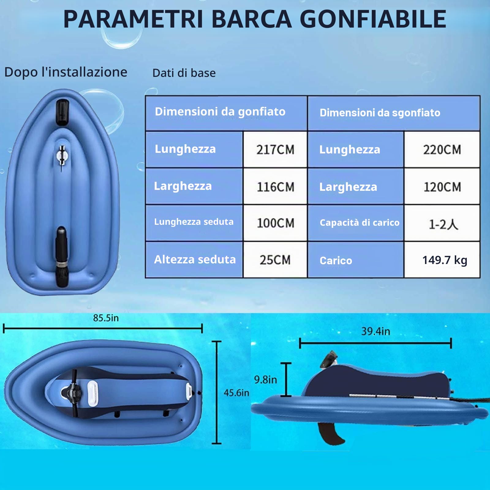 Moto d'Acqua Elettrico Gommone Gonfiabile, Scooter Subacqueo 500W-Elic Subacquea con Batteria da 130 Min E 10000 mAh, Giocattoli da Piscina per Adulti/Bambini,Boat