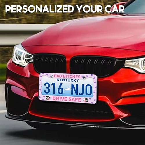 Miniatura 7 de Toykee Marcos para placa de matrícula para mujer, cubierta para placa de automóvil, linda y divertida caricatura, marco de etiqueta de metal,