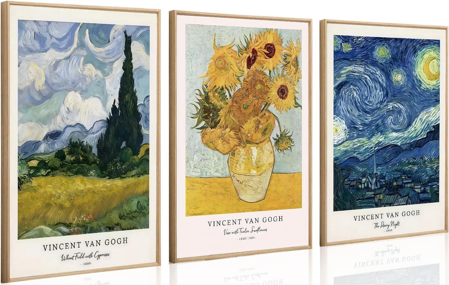 Vincent Van Gogh Wall Art Vangogh Sunflowers Starry Night Canvas Wall Decor Famous Artist Posters Prints Impressionist Pictures Painting Gallery Artwork for Living Room Bedroom Decoration 16x24inchx3