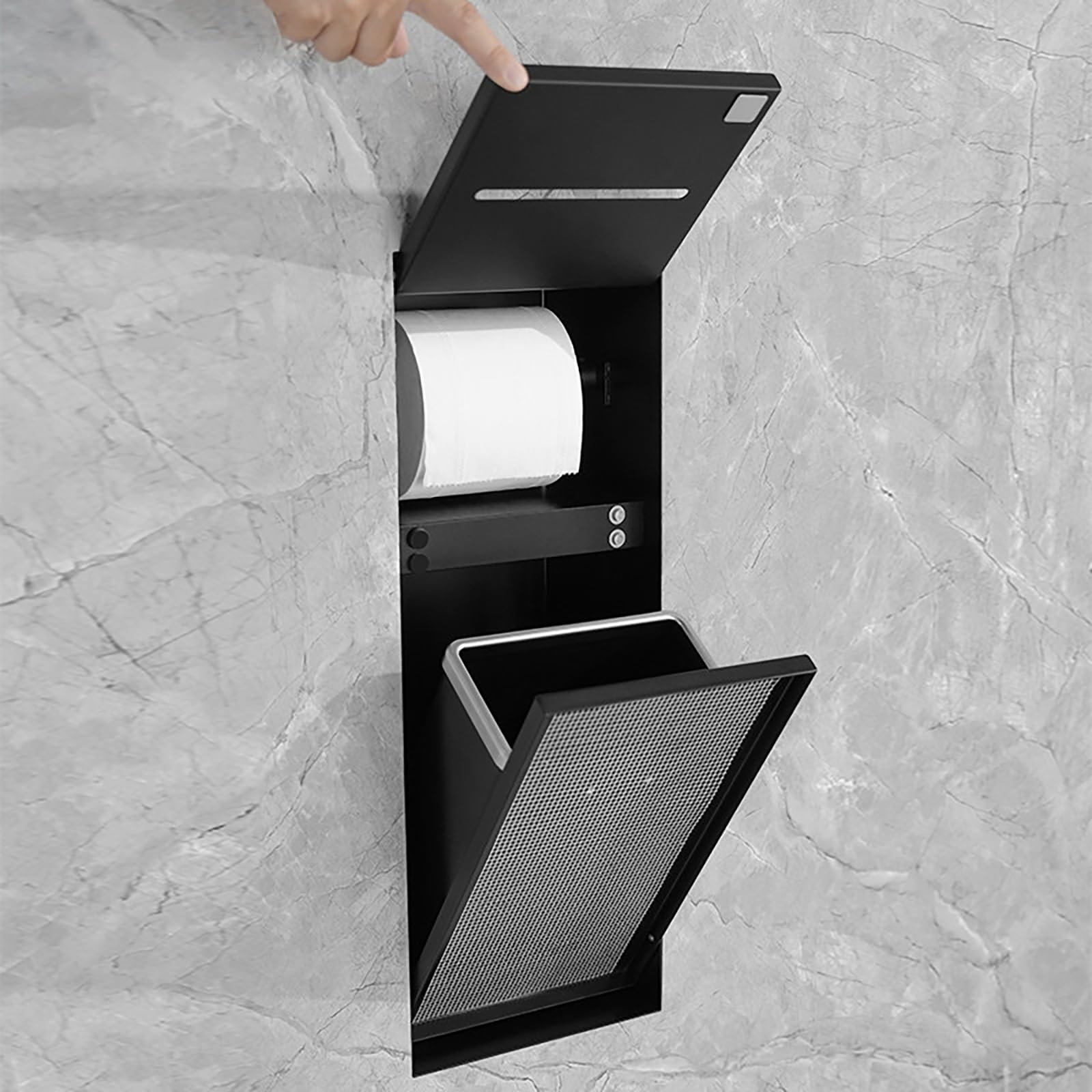 Kombinierter Toilettenpapierhalter und Abfalleimer für die Wandmontage, Toilettenpapierspender aus Edelstahl 304 mit integriertem Abfallbehälter, robuste Badorganisation für Renovierungen un
