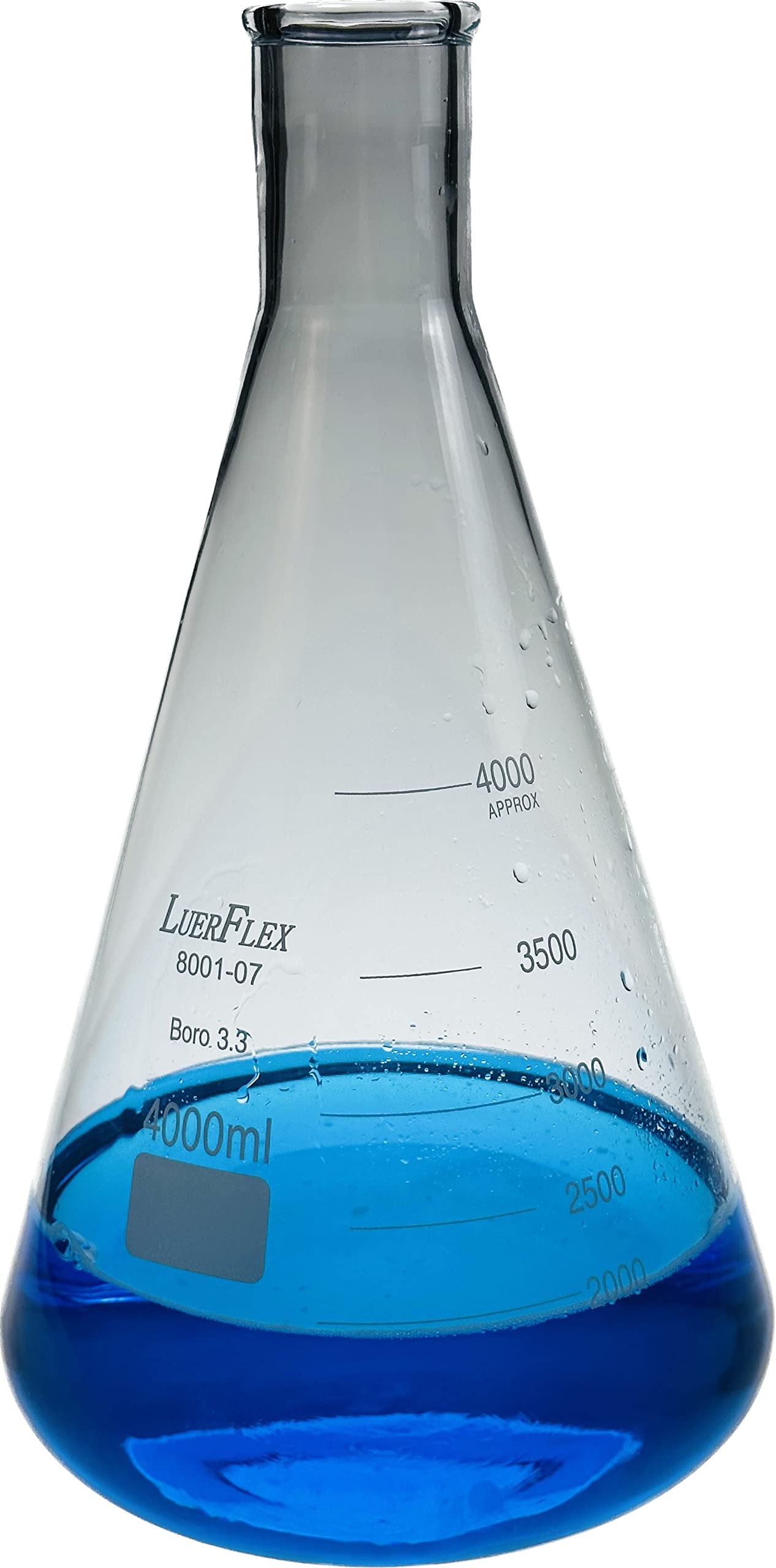 Frasco Erlenmeyer de vidrio de borosilicato, 4000 ml, 1 galón, 1 unidad