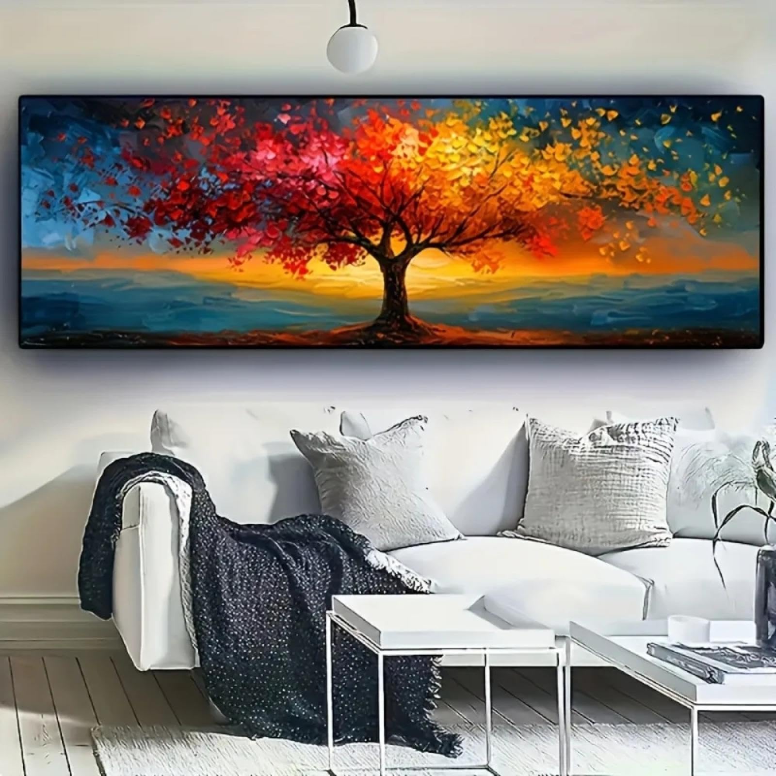 Póster abstracto extragrande del Árbol de la Vida, impresiones en lienzo, estética moderna, grandes impresiones artísticas horizontales, arte de pared, decoración del hogar, 50 x 150 cm, marco interior