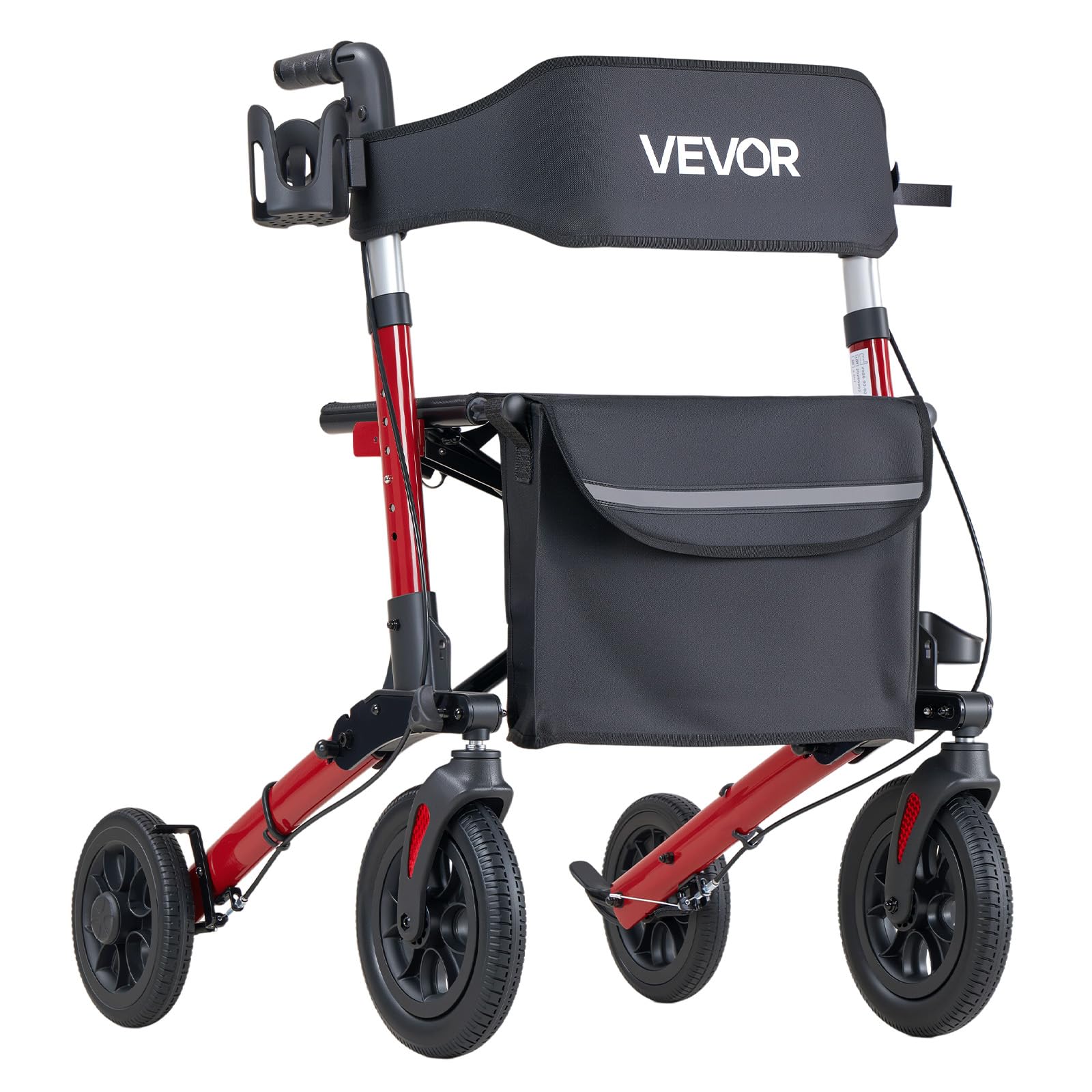 VEVOR Deambulatore con Sedile Carico Max 136 kg per Sostegno Camminata, Deambulatore Pieghevole in 3, Ausilio Struttura in Alluminio con Ruote Maniglia Regolabile e Porta Bastone, per Anziani Disabili