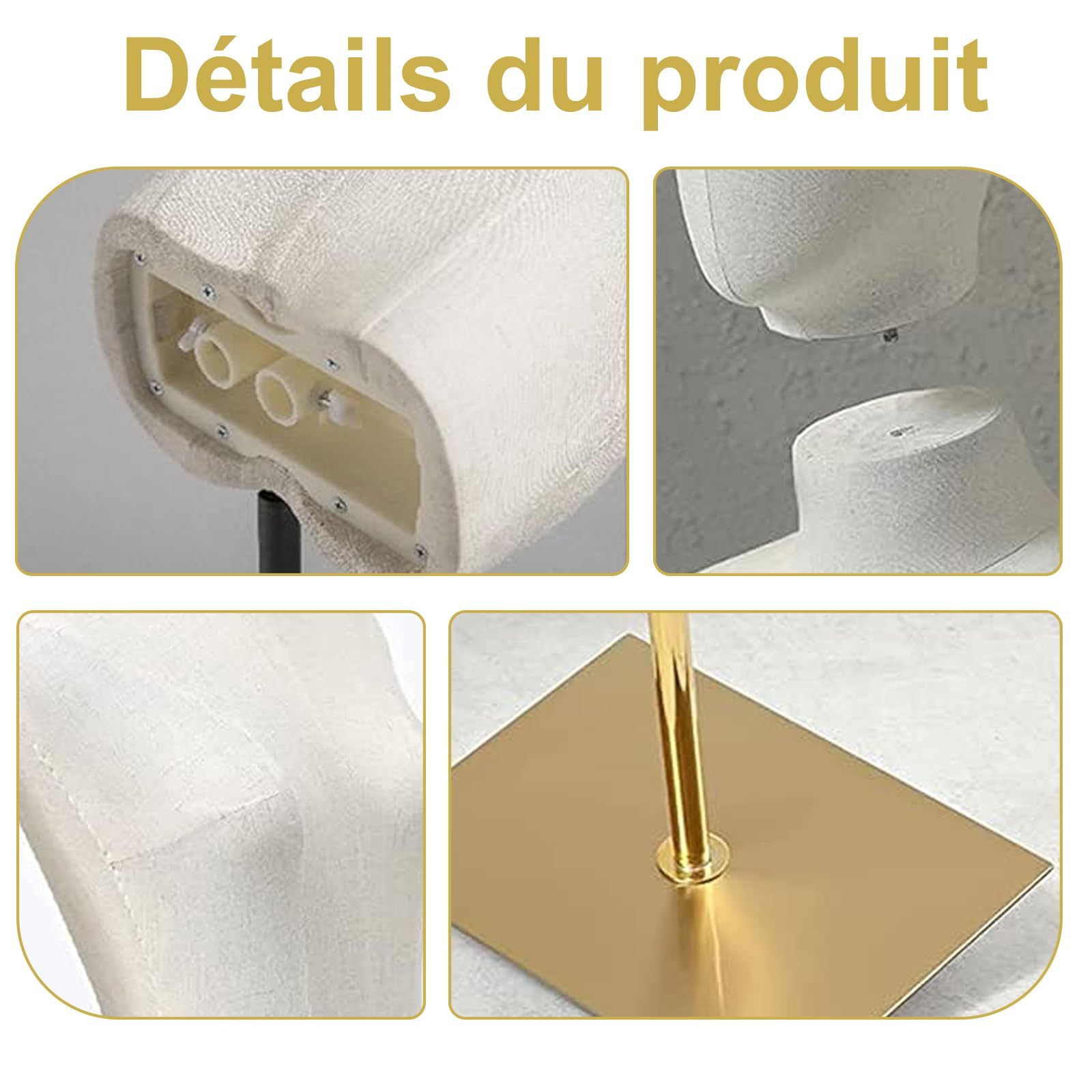Mannequin de vitrine féminin en forme de torse, affichage du corps avec tête amovible, mains en bois et or réglable en hauteur de 140 à 200 cm, pour robe et bijoux, beige